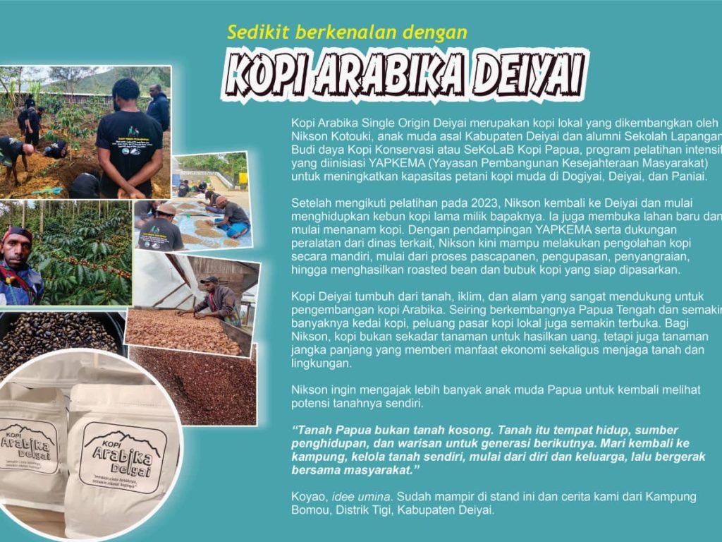 Profil singkat Nikson Kotouki, dan produknya "Kopi Arabika Deiyai" (Dok. Yapkema)